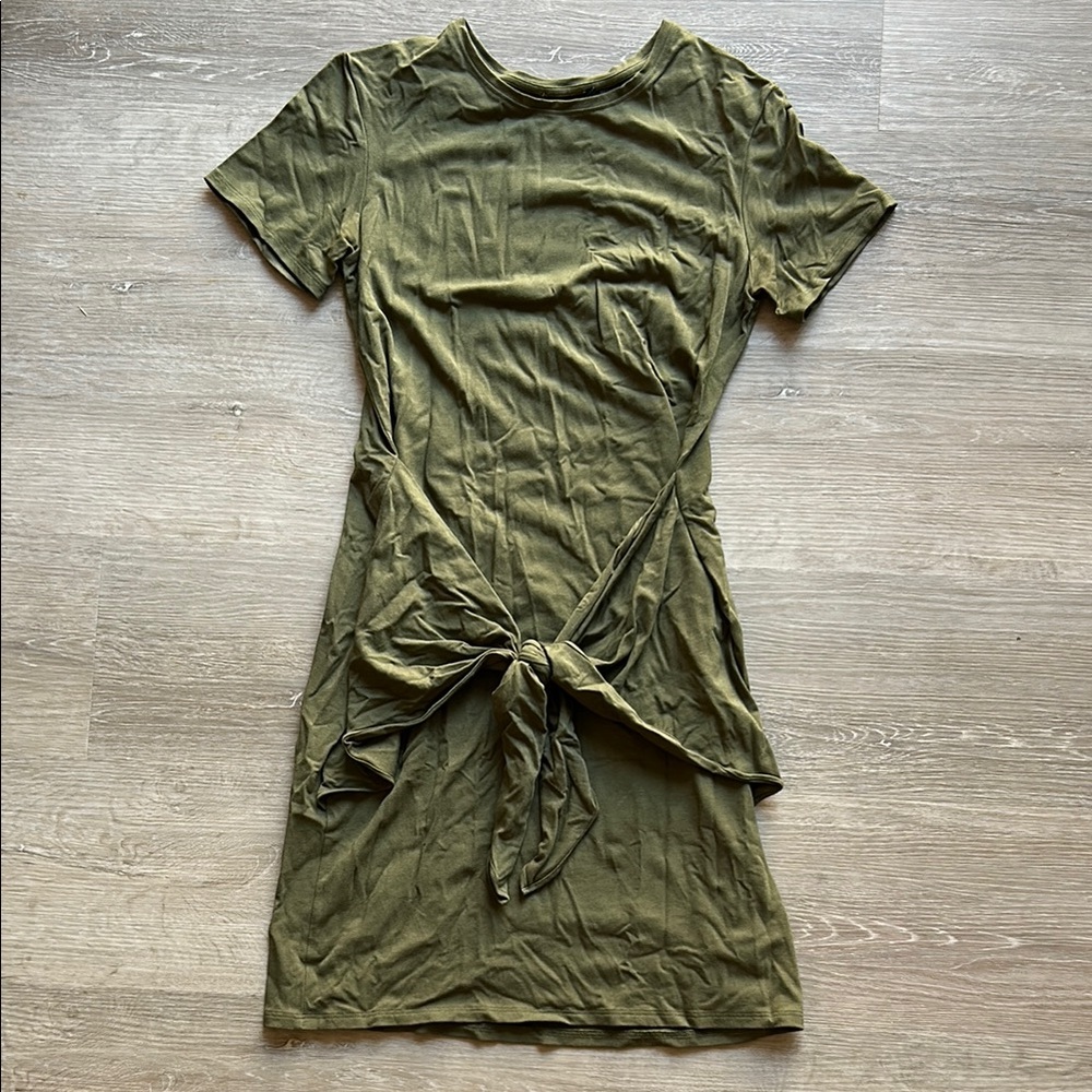 Theory Olive Green Tie-Front Cotton Mini Dress